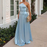 Purpdrank   Casual Halter Hollow Slim Wedding Dress Fashion Backless Summer Long Dresses Satin Off Shoulder High Waist Formal Occasion Dress