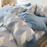 Purpdrank  4Pcs Grid Printed Fitted Sheet Bedclothes Cotton Double-Sided Mix Color Soft Quilt Cover Single Double Comfort Set for Adults