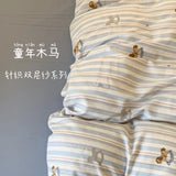 Purpdrank  Knitted Class A Bedding Set Floral Style Bed Linen Set Soft Double Yarn Four-Piece Set Quilt Cover Set Bed Sheets Gift for Home