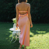 Purpdrank  Satin Strapless Sexy Maxi Dress Women Backless Slim Hollow Out Party Club Dresses Summer Elegant Off Shoulder Long Vestidos