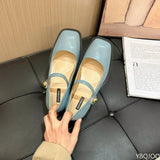 Purpdrank  Spring and Summer New Women's Fashion One Button Strap Shallow Sandals Mary Jane Square Heels High Heels Women's Elegant