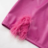 Purpdrank  Sexy Faux Leather Two Piece Women Furry Winter Outfit 2025 Fashion Faux Fur Collar Cardigans Coat and Micro Skirts Matching Sets