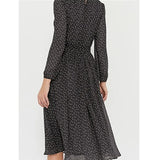 Purpdrank  Fashion Women Polka Dot Chiffon Dress O Neck Long Sleeve Spring Loose A-line Party Dresses Ladies Elegant Holiday Casual Clothes