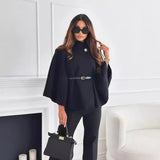 Purpdrank  Luxury Wool Coat Bat Sleeve Jacket Women's Autumn Winter Tweed Jacket Cape Warm Loose Outerwear Design Belt Button Free Shipping