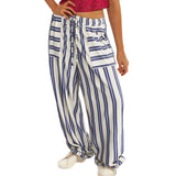 Purpdrank  Wide Leg Striped Patchwork High Waist Drawstring Long Pants For Ladies Fashion Outdoor Streetwear Loose Versatile Pockets Pants