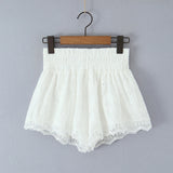 Purpdrank  Ballet Girl White Embroidery Hollow Out hole Spliced Lace Shorts Women Holiday Elastic Waist Short Pants With Linging