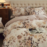 Purpdrank  4Pcs Luxury Butterfly Blooming Flowers Print Bedding Set 100% Egyptian Cotton Duvet Cover Set Bed Sheet/Fitted Sheet Pillowcases