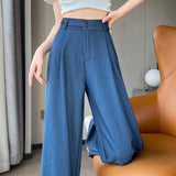 Purpdrank  Vintage Thin Denim Loose Women's Wide Leg Pant 2025 New High Waist Button Straight Casual Full Length Trousers Female