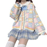 Purpdrank  Sweet Cute Lace Knitted Open Cardigan Spring Autumn Loose Cartoon Print Casual Sweater Fresh Style V-neck Long Sleeve Sweater