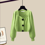 Purpdrank - 2023 Autumn Winter New Fashion Knit Sweater Top+Black Dress Two Piece Set Women's Korean Elegant Cardigan Blouse Midi Skirt Suit