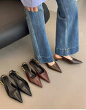 Purpdrank  Summer Pointed Toe Women Sandals Fashion Singbacks Mules Shoes Ladies Elegant Low Heel Stripper Party Sandalias