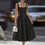 Purpdrank  Elegant Sexy Backless Print Dress Women Square Neck Sleeveless A-Line Dress Casual Summer Swing Bridesmaid Cocktail Prom Dresses