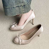 Purpdrank  Luxury Brand High Heels Women Satin Bow Round Toe Mary Jane Shoe Fashion Shallow Designer Pumps Elegant Dress Shoe Zapatos Mujer