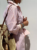Purpdrank  Women's Mid-Striped Sve Cardigan Lapel irt Dr Cusizable Workwear Design Service Personalized Faion Cus Made