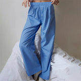 Purpdrank  y2kPants Women Clothes Solid Color/Striped Elastic Waist Wide Leg Loose Trousers with Buttons Decor 2000s Streetwear