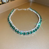 Purpdrank - Luxury Necklace Earrings Sets Green Crystal Necklace Women Weddings Bride Jewelry Accessories