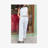 Purpdrank  Ladies Casual Faion Set Svel Wide Leg Pants ket Design Polyester Fabric for Women in Their 20s And 30s