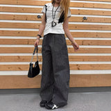 Purpdrank  Lightweight Plaid Wide Leg Pants Women's Bubble Cloth Pants Summer Casual Trousers Cleanfit Knife Edge Patterned Trousers