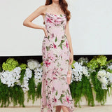 Purpdrank  Elegant Women Floral Print Bohemian Dress Summer 2025 Sexy Chic Strap Sleeveless Halter Corset Irregular Vacation Long Dress