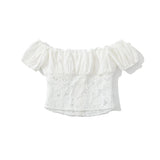 Purpdrank  Sexy White Embroidery Hollo out Lace Bow Ruched Chest Sexy Corset Women Summer Tank Tops Covered Hook Buttons Slim Crop Top