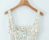 Purpdrank  Princess Floral Print Front Cross Lacing Up Ruched Elastic Low Waist Sling Dress Women Swing A-lined Mini Tank Dresses Robe