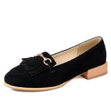 Purpdrank  Casual Woman Shoe Female Footwear Metal Chain British Style Round Toe Fringe Shallow Mouth Dress Buckle Preppy Tassel Big Size R