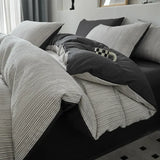 Purpdrank  Nordic Style Pure Cotton Jacquard Bedding Set Super Soft Skin Friendly Striped Duvet Cover Kit Adult Home Bedclothes for Seasons