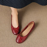 Purpdrank  Genuine Leather Women Shoes Fashion Butterfly-knot Spring and Autumn Flats Slip-On Casual Flat Heel Modern Ladies Shoes