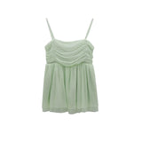 Purpdrank   French Sweet Pure Desire High Waist Slimming Mesh Pleated Strap Vest Women's Sleeveless Top Summer New Style Commute Style