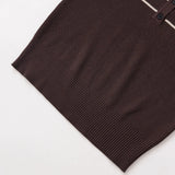 Purpdrank  Women Brown Beige Buttons Polo Collar Rib Knitted Short Sleeve Sweater Pullovers Knitwear All Match Knitting Tops Jumper