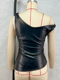 Purpdrank  Women PU Leather One Shoulder Top Sexy Casual Party Wear