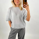 Purpdrank  Women's Spring Autumn Knit Sweaters Half Sleeve O Neck Solid Color Casual Knitwear Loose Pullover Tops