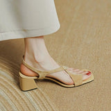 Purpdrank  Footwear Square Heels Women's Shoes Beach Sandals for Woman One Word Summer Blue Medium New Breathable Fashion Vip Sale F H