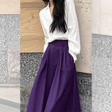 Purpdrank  Purple High Waisted A-Line Skirt Women Fashion Pleated Pocket Midi Skirts Women Summer Casual Loose Office Lady Party Skirt 433A