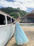 Purpdrank  Sexy V-neck Backless Strap Long Fairy Skirt Pure Desire Style U-neck Polyester Spring Summer Vacation Beach Holiday Dress
