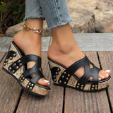 Purpdrank  Spring and Summer Large Size Season New Buckle Rivet Sandals Fish Mouth Wedge Heel Waterproof Platform Sandals Woman