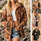 Purpdrank  Vintage Jacket Women's Clothing Trend Autumn Winter Fleece Coats Single Breasted Streetwear Chic Long Sleeve Jacket Lapel Print