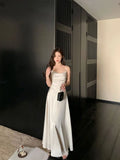 Purpdrank  Temperament Suspender Summer New Satin Slim Solid Color Versatile Elegant Dress