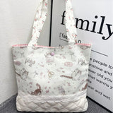 Purpdrank  Soft Versatile Canvas Tote Bag With Lace Trim Women's Single Shoulder Bag Cute Commuter Bag Polyester Lining College Style