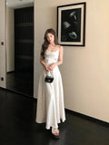 Purpdrank  Temperament Suspender Summer New Satin Slim Solid Color Versatile Elegant Dress