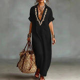 Purpdrank  Vintage Woman Clothing Summer Short Sleeve Print Vacation Maxi Dress Spring Sexy Deep V Neck Hollow Loose Boho Long Dresses