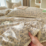 Purpdrank  INS Girls Cherry Soft Bedding Set Washed Cotton Bed Sheet Queen King Size Duvet Set Flower Comforter Set Pillowcase Bed Linens