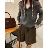 Purpdrank  Korean Plaid Print Woolen Shorts High Waist Wide Leg Shorts Women Office Casual Belted Half Pants Autumn Winter Trousers 529A