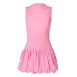 Purpdrank  Bubble Dress Women Summer Solid Color Round Neck Sleeveless Ribbed Mini Dress y2k Clothes Going Out Party Dresses