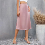 Purpdrank  High Waist Elegant Skirt Womens Midi Skirt Satin Silk Solid Dress Zipper Skirts For Summer Business Ladies Formal Skirt Womens