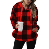Purpdrank  Plush Jacket Autumn and Winter New Long Sleeved Hooded Plaid Plush Women's Hoodie