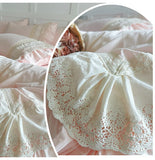 Purpdrank  Pink Luxury Princess Wedding Lace Ruffles 100% Cotton Bedding Set Duvet Cover Bed Sheet/Bed Skirt/Fitted Sheet Pillowcases 4Pcs