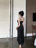 Purpdrank  Sexy Lace Cross Straps Halter Black Evening Party Dress Women New 2025 Spring Summer Fashion Bodycon Slim High Split Long Dress