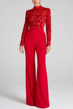 Purpdrank  Embroidery Lace Red Jumpsuits Women Sexy Slim Long-sleeved Belt High Waist Jumpsuit Female 2025 Casual Lady Party Rompers
