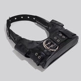 Purpdrank  Belt buckle Women PU Rivet Multiple Pockets Shoulder Bag for Women Y2k Gothic Aged Leather New Designer Luxury Fashion Tote Bag